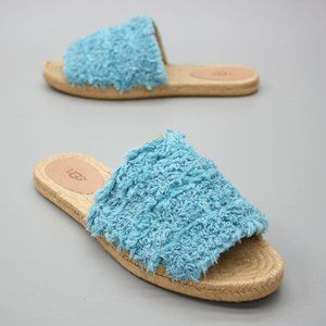 Ugg Australia Ladies 8.5 Edith Slide Blue Yarn Fringe Slip-on Sandals 1090849